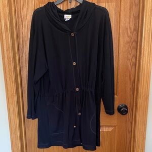 Tropical Escape Black Buttoned Swim Coverup